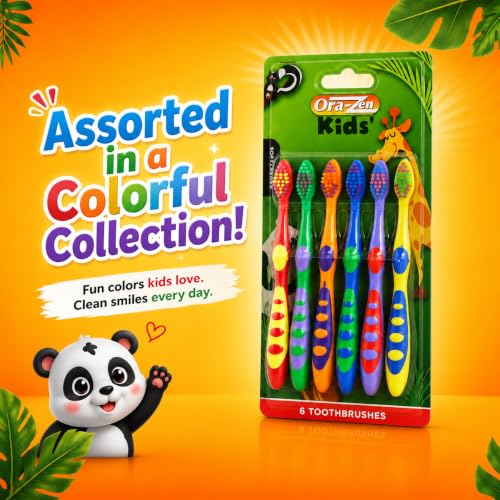 Kids Toothbrush Set - 6-Pack Soft Toothbrushes with Non-Slip Handles