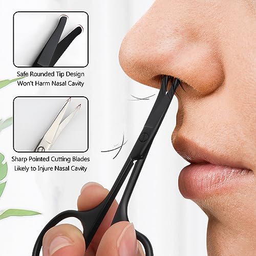 2 Pack 3.75" Premium Nose Hair Scissors, Curved Safety Blades with Rounded Tip for Trimming Small Details Facial Hair, Ear Hair, Eyebrow (Black and Silver)