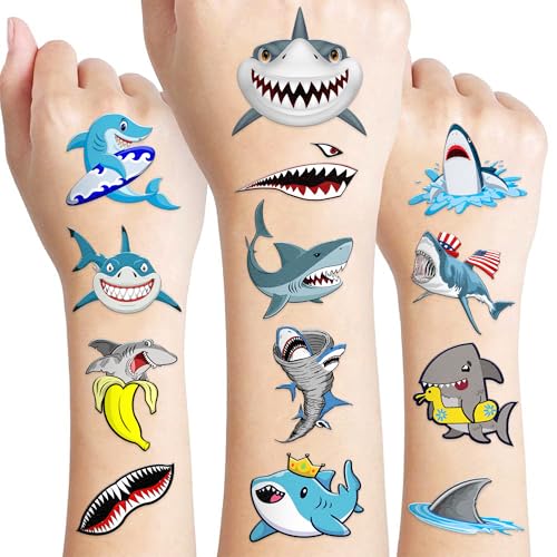 60 Shark Temporary Tattoos for Kids - Ocean Theme Fun