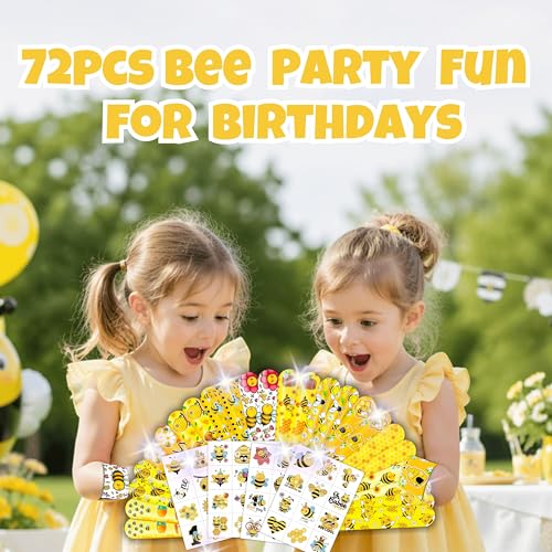 72PCS Bee Party Favors Set with Temporary Tattoos & Slap Bracelets for Kids