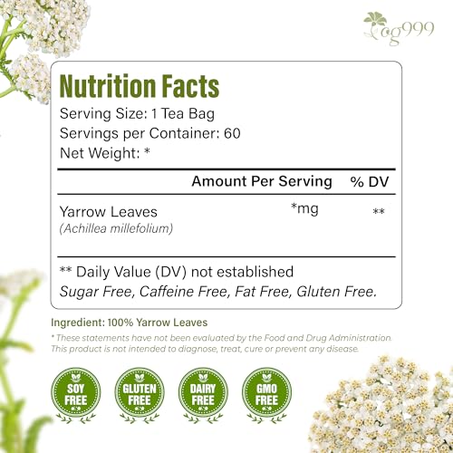 TOG999 Yarrow Leaf Herbal Tea Bags - 60 Count, Caffeine-Free & Vegan