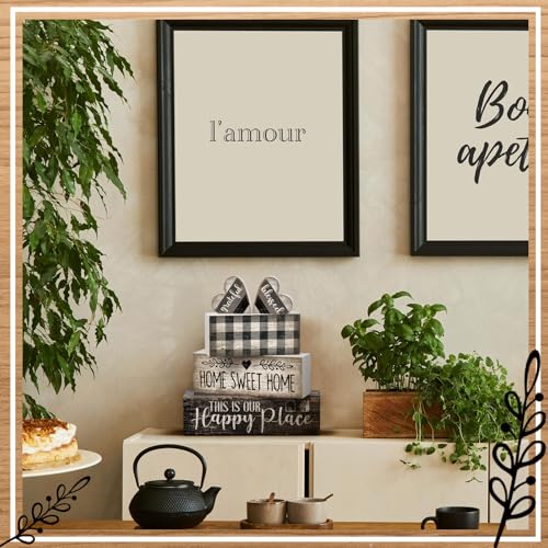 Moucuny 4-Piece Farmhouse Black & White Wooden Signs Set