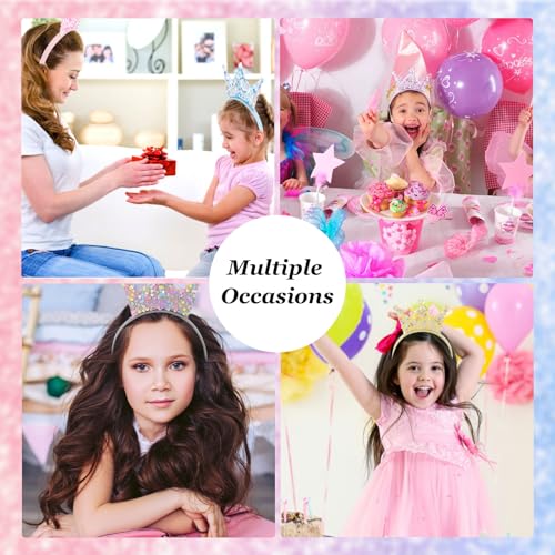 12-Piece Glitter Princess Crown Headbands for Birthday Party Favors