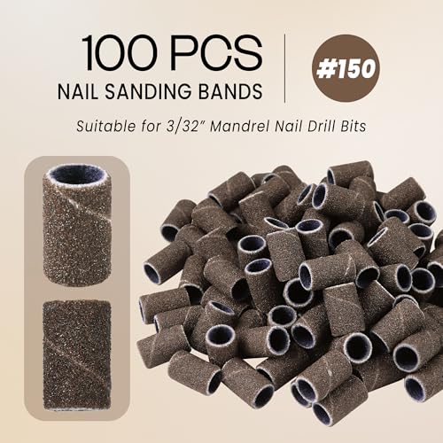 PANA 100-Pack 150 Grit Nail Sanding Bands for Nail Drills