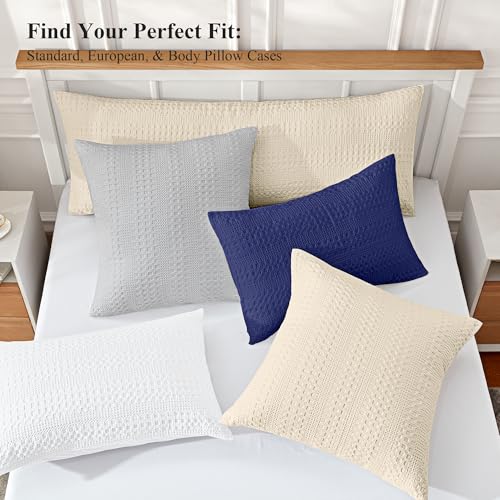 Elegant Waffle Weave Euro Shams - 2 Pack Decorative Pillow Covers, 26x26 in, Light Grey