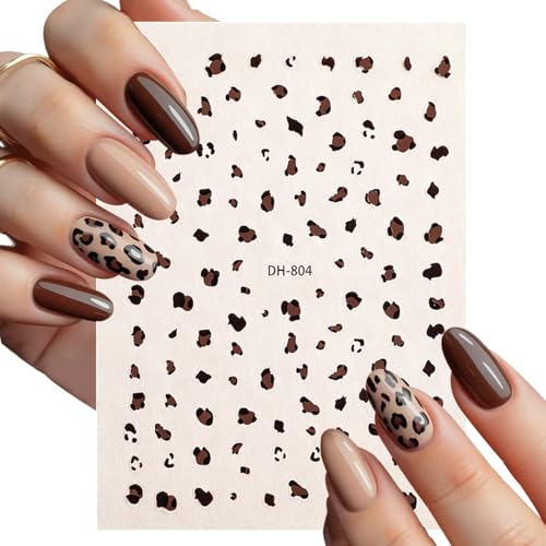 Leopard Print Nail Art Stickers - 6 Sheets 3D Self-Adhesive Designs