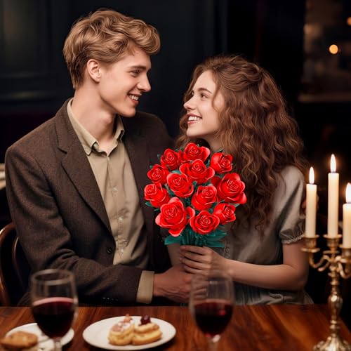 DIY Red Rose Flower Bouquet Building Set - 12 Adjustable Blooms