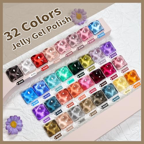 JODSONE B28 Jelly Gel Nail Polish Kit - 32 Classic Colors & Functional Gels
