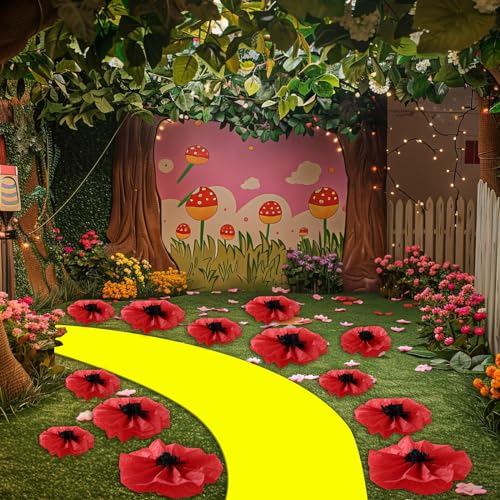 WILLBOND 18 Pcs Halloween Red Poppy Paper Flowers - 6, 8, 12 Inch Decor