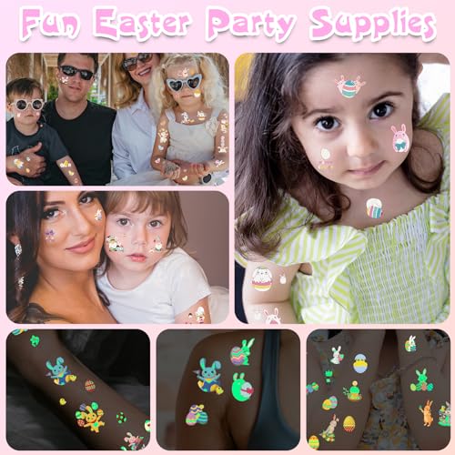 Ozepao 100 Pcs Luminous Easter Temporary Tattoos for Kids Party Favors
