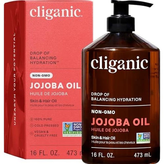 Cliganic Jojoba Oil Non-GMO, Bulk 16oz | 100% Pure for Skin, Hair & Face, Cold Pressed Natural Hexane Free - Hair Relaxer