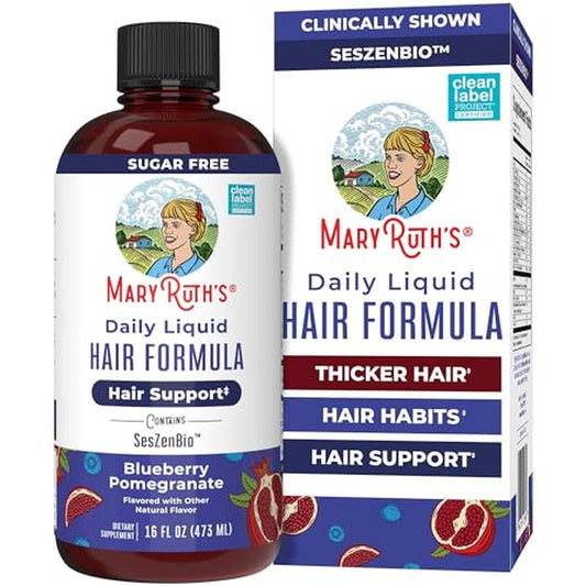 MARYRUTH'S Daily Liquid Hair Formula | With 500 mg SesZenBio¢â + 2,500 mcg Biotin | Vitamin C | Thicker, Stronger Hair for Women | Hair, Skin, & Nail Health | Collagen Production | 16 Fl Oz