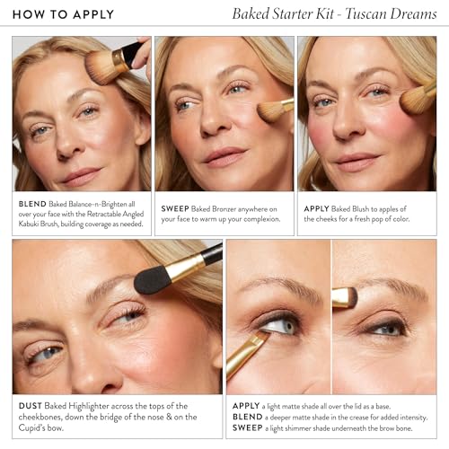 LAURA GELLER NEW YORK Baked Starter Kit- Baked Balance-n-Brighten, Fair + Best of the Best Tuscan Dreams Face Palette + Retractable Angled Kabuki Brush