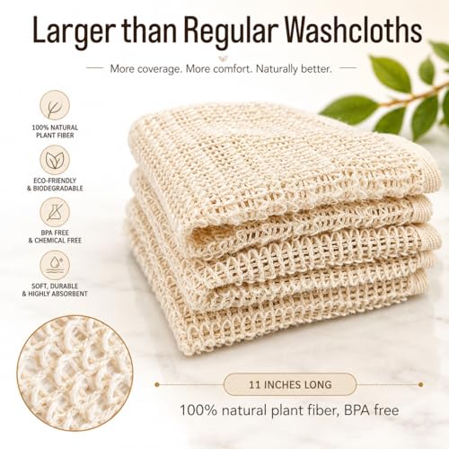 Natural Sisal Washcloth Set - 3 Pack Eco-Friendly Exfoliating Scrubber