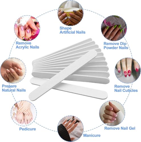Professional White Nail Files - 12 Pack Double-Sided Emery Boards