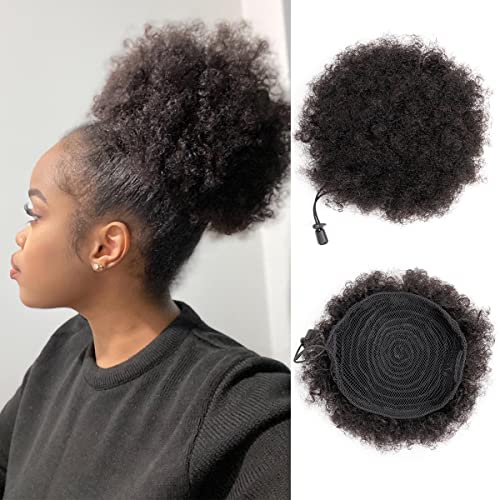 FEIPRO 6 Inch Afro Puff Drawstring Ponytail Human Hair Black #1B - Pack of 1