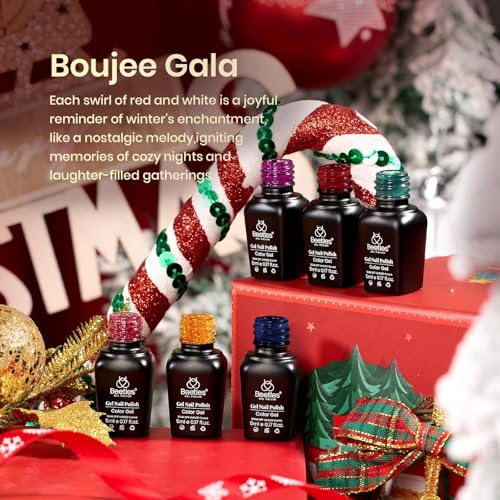 Beetles Gel Nail Polish Set - Boujee Gala Collection, 6 Colors, Burgundy Red Glitter Gold Green, Mixed Finishes