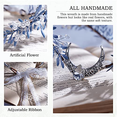 MOSTORY Handmade Silver Floral Crown Headband for Weddings