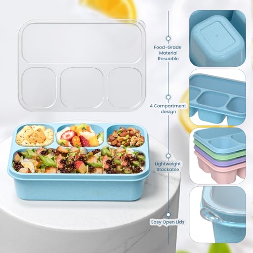 KHOXU 4-Compartment Bento Lunch Box Set - 44Oz Meal Prep Containers
