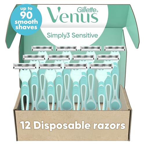 Gillette Venus Simply 3 Sensitive Disposable Razors, 12 Count