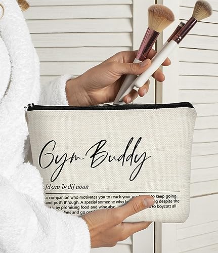 Beige Gym Buddy Small Makeup Bag - Gift for Women, 7.5x10 inches