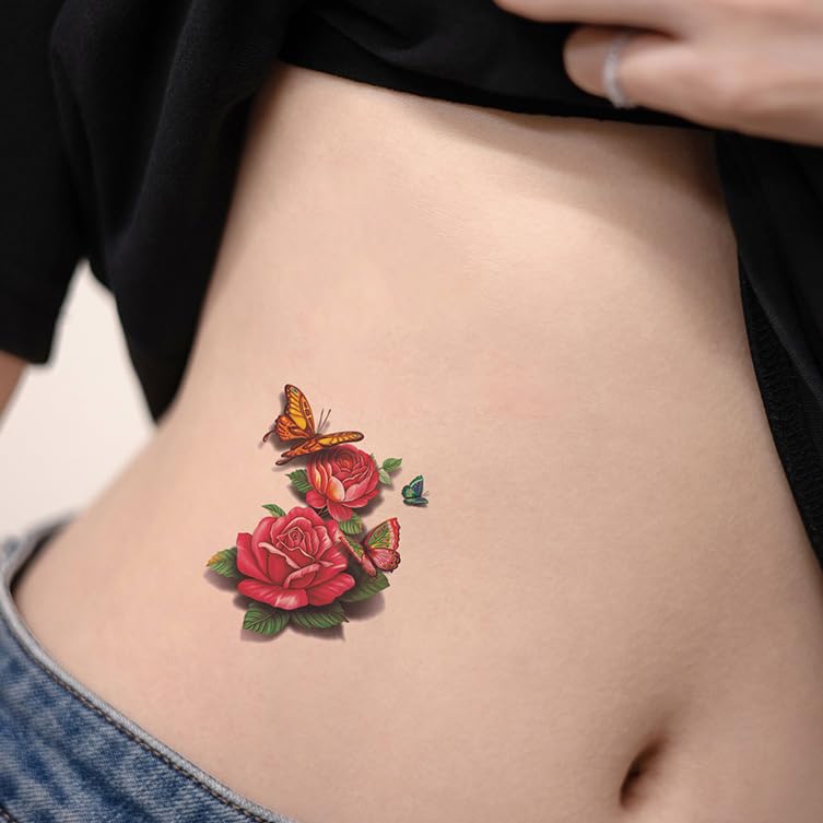 40 Pcs Flower Temporary Tattoos – Roses & Butterflies Stickers
