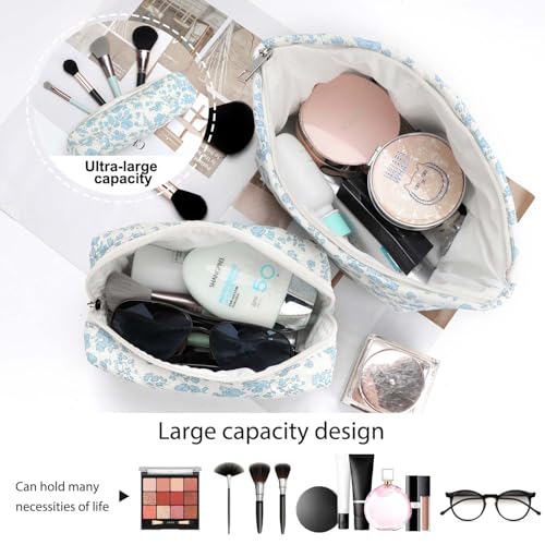 EIMMBD Makeup Bag Set - 3 Piece Travel Organizer in Blue White