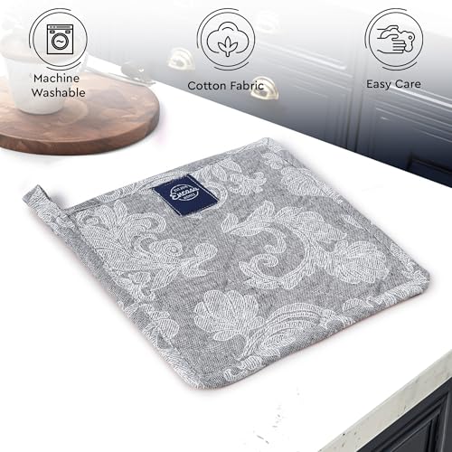 Encasa XO Heat-Resistant Quilted Pot Holders - Set of 2, 8"x8" Grey