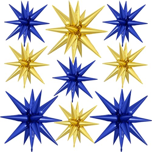 9-Piece Navy Blue & Gold Star Balloons Set - 27" & 22" Mylar Party Decor