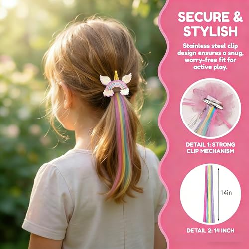 Little World Solid Rainbow Hair Clips for Girls 6 Pack, Toddler & Kids Ponytail Accessories
