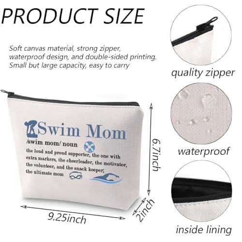 Swim Mom Canvas Makeup Bag - Inspirational Zipper Pouch for Swimmers