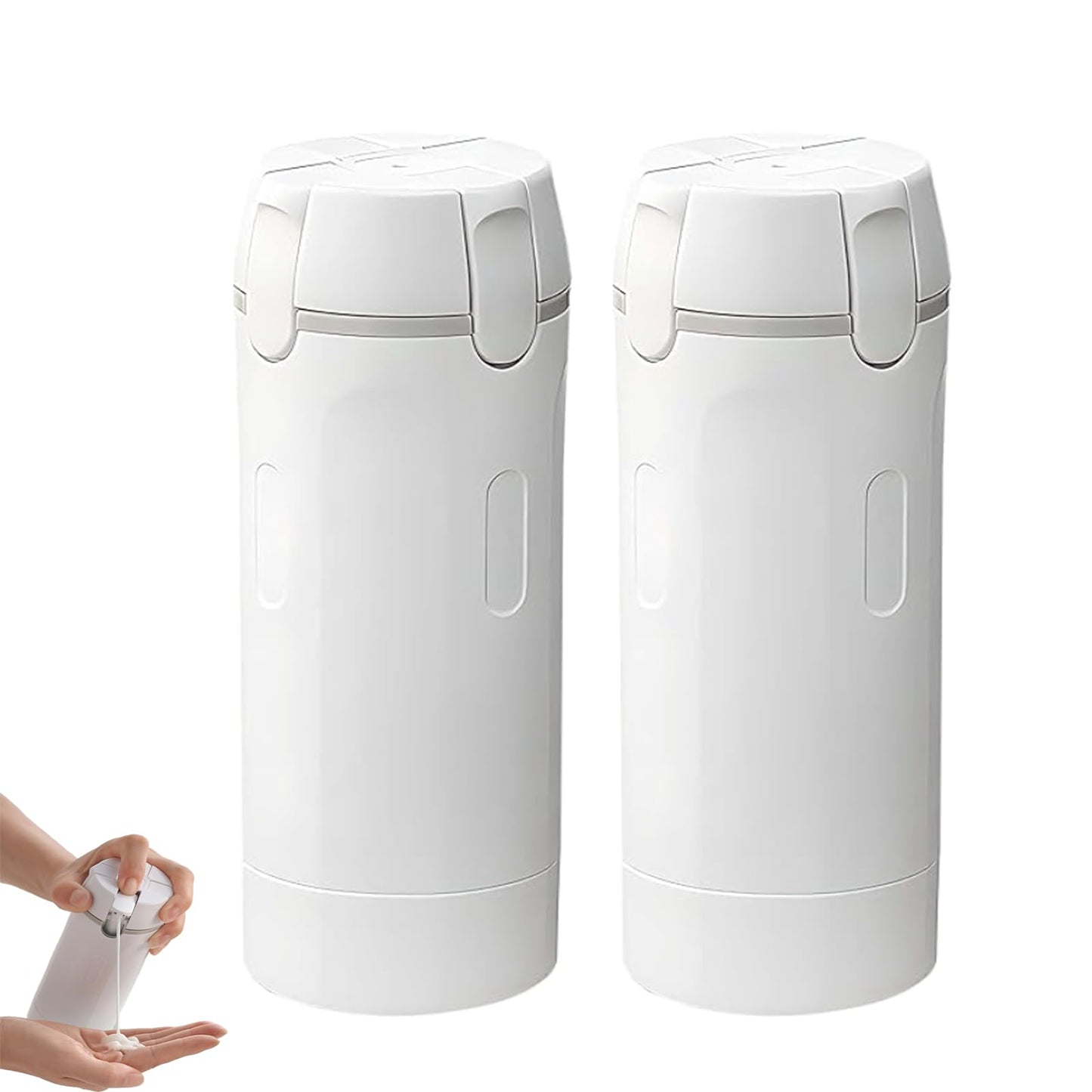 4 in 1 Travel Dispenser, Travel Bottles for Toiletries, No Squeeze Press Dispenser 30ML Leak Proof Travel Containers, Portable Refillable Shampoo Lotion Conditioner Bottles with Labels(2White)