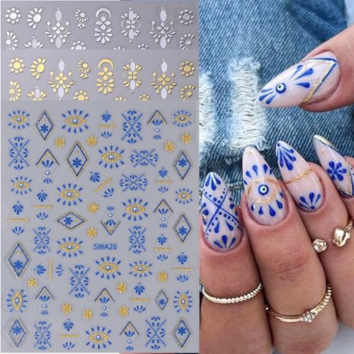 Bohemian Nail Art Stickers - 12PCS Metallic Gothic Designs