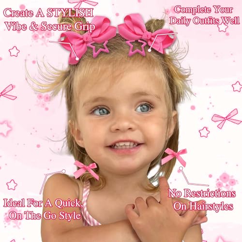 STGDAK Hot Pink Hair Bows Set 26pc Star & Ribbon Clips, Variation 39