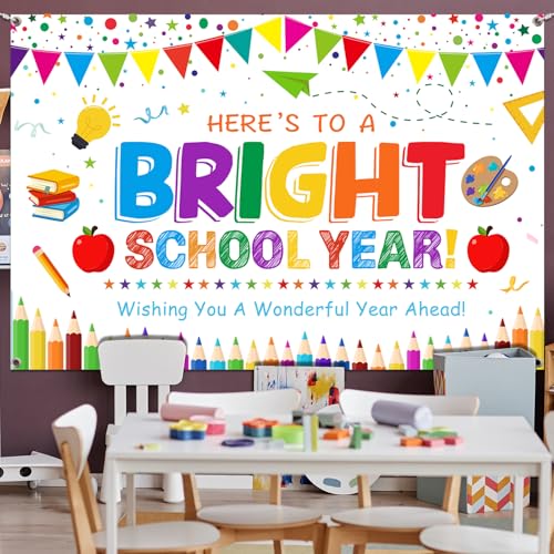 Bright School Year Backdrop - 71x43 Inch Welcome Banner for Kids