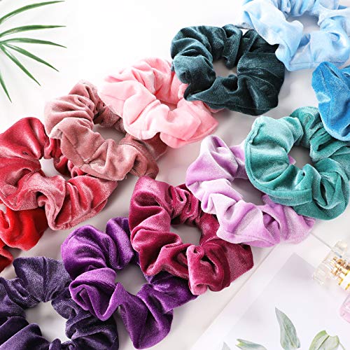 IVARYSS Velvet Scrunchies for Women - 12 Dark Colors Thick Elastic Hair Bands