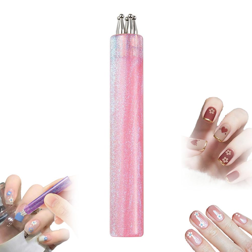 COCEQUC 5 Petal Flower Nail Dotting Pen,1.8mm Fine Tip One Stroke Flower Design Tool with Glitter Handle,for Beginners & Pros Painting, Sculpting, Rhinestones DIY and Salon