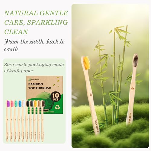 10-Pack Eco-Friendly Bamboo Toothbrushes with Soft Bristles