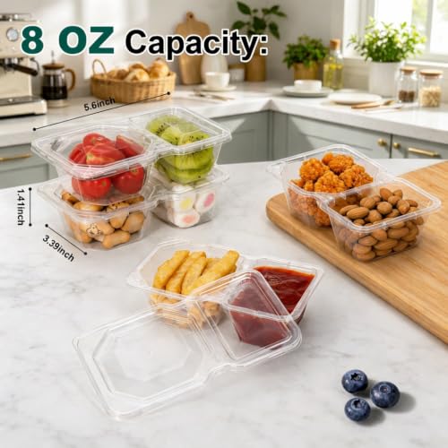 QCQHDU 8 oz Dual-Compartment Snack Containers with Lids - Stackable & Leak-Proof
