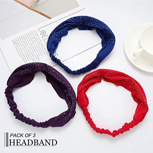CAKURE Crystal Wide Headbands for Women - 3 Pack Rhinestone Boho Hair Wraps