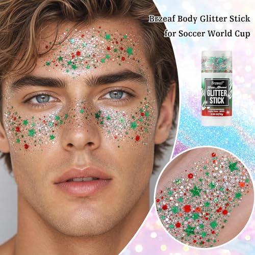 Brzeaf Body and Face Glitter, Body Glitter Stick, Soccer World Cup Rave Accessories, Shimmery& Long Lasting, Hair Eyeshadow Face Body Glitter, Singer Concert Rave Festival