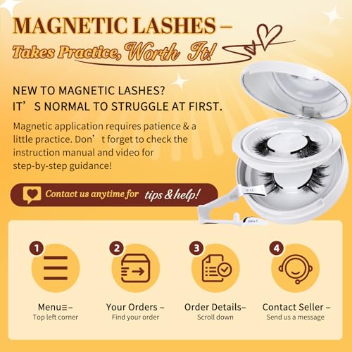 QUEWEL Magnetic Eyelashes Kit with Applicator - 2 Pairs Natural Look