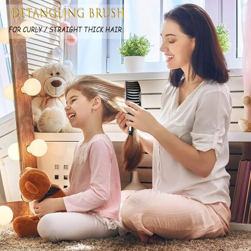 ZMD 2-Pack Curved Vented Detangling Hair Brushes for Wet & Dry Hair - Black & Pink