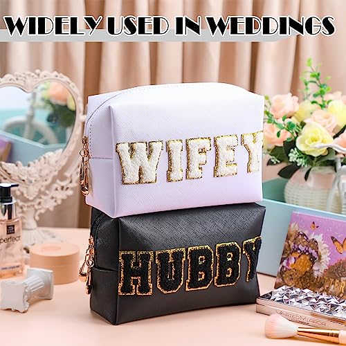 Wifey & Hubby Patch Makeup Bag Set - Waterproof PU Leather Travel Organizer