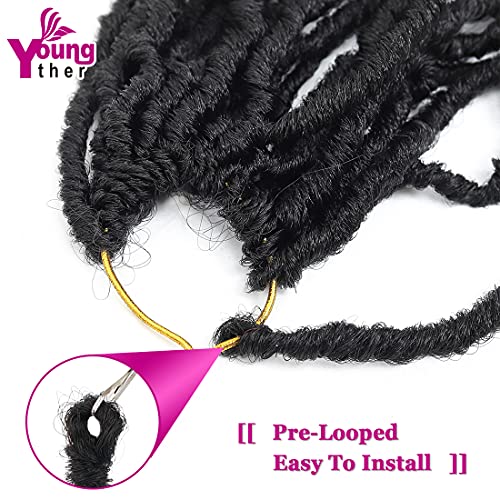 Youngther 18 Inch Faux Locs Crochet Hair 6 Packs Soft Goddess Locs Pre Looped for Black Women - 1B#