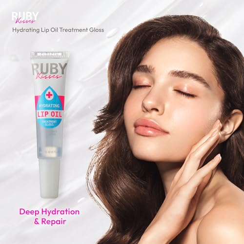 Ruby Kisses Hydrating Clear Lip Oil Treatment Gloss 6 Pack, Vitamin E & Jojoba, Non-Greasy Lip Hydration