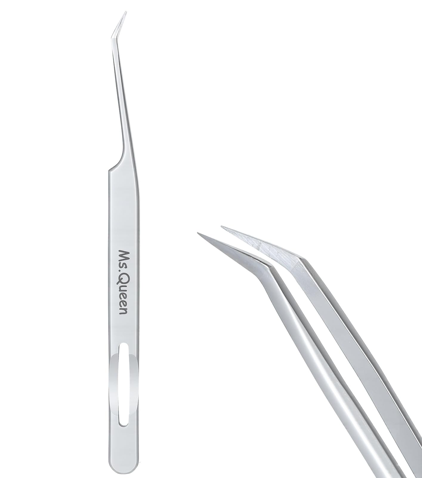 Ms.Queen Lash Tweezers for Eyelash Extensions,Professional Fine Tip 45 Degree Lash Tweezers for Volume Lash Extensions