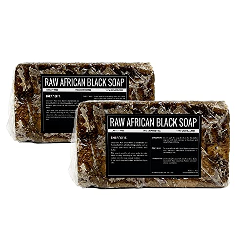 Sheanefit Raw African Black Soap Bar, 15 Ounce (Pack of 2)