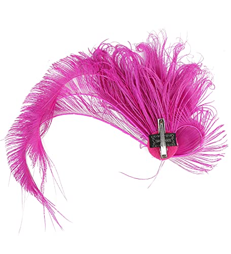 Z&X Handmade Peacock Feather Fascinator Hair Clip 015a- Rose Red