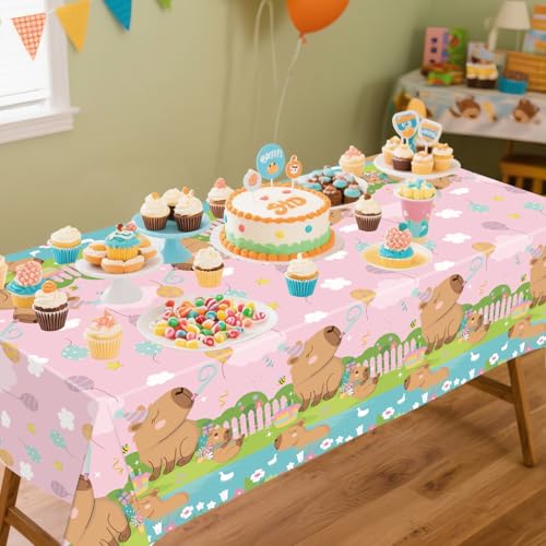4 Pack Pink Capybara Birthday Party Tablecloths - 51" x 86"